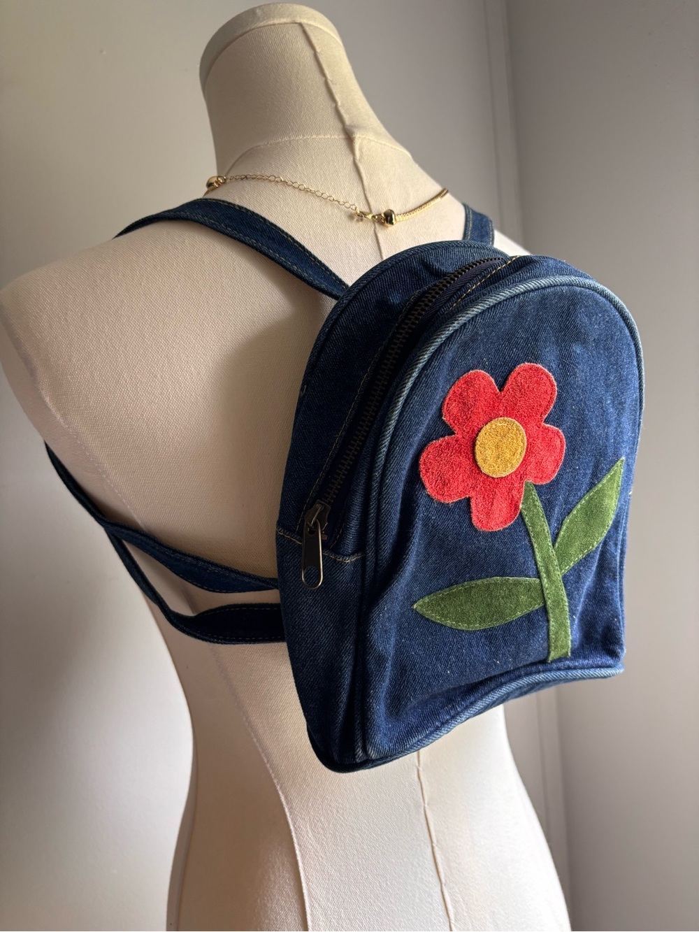 Handmade Blue denim mini backpack - Picture 3 of 4